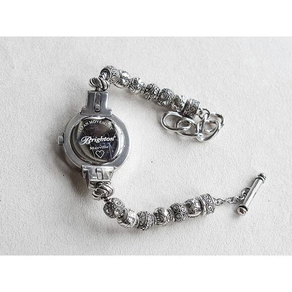 Brighton Mayville Ladies Charm Bracelet Watch Silver Plated Toggle 7-8" Works - Picture 6 of 8